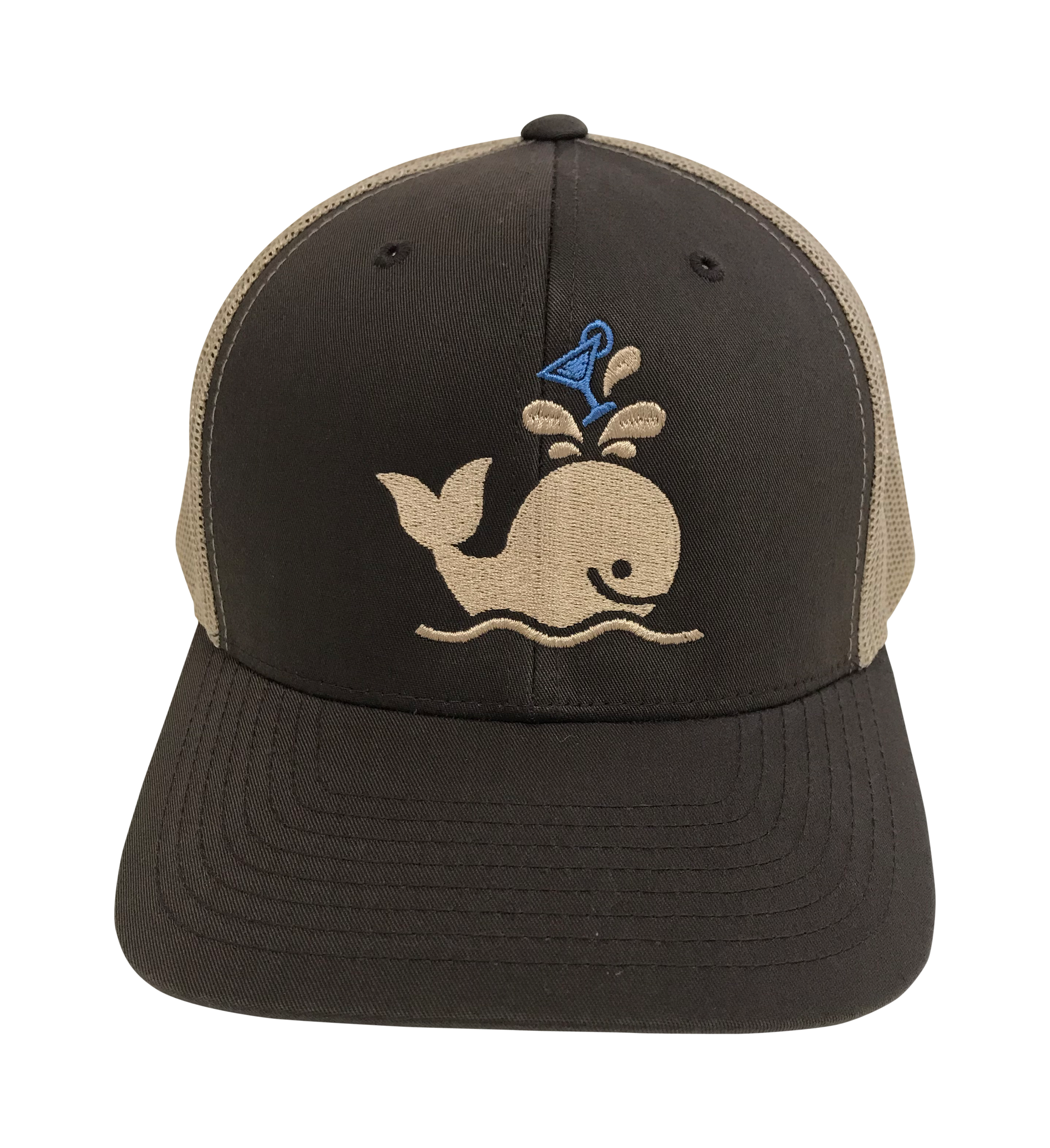 Island Smilin' Spout the Martini Whale Embroidered Trucker Hat - Brown/Tan