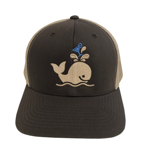 Island Smilin' Spout the Martini Whale Embroidered Trucker Hat - Brown/Tan