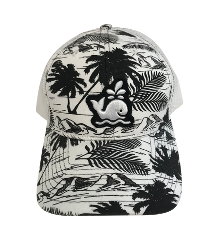 Island Smilin' Spout the Whale Tropical Trucker Hat - Black